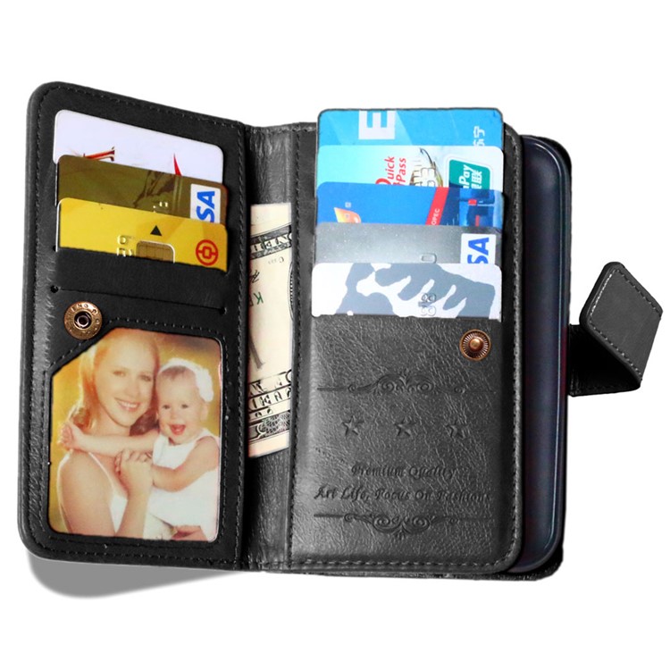 Crazy Horse 9 Card Slots Leather Wallet Case for Samsung Galaxy J1/J1 4G - Black-7
