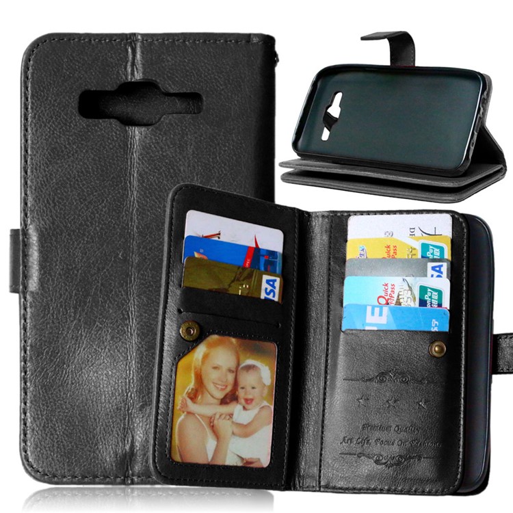 9 Card Slots Wallet Crazy Horse Leather Case for Samsung Galaxy J5 SM-J500F - Black-1