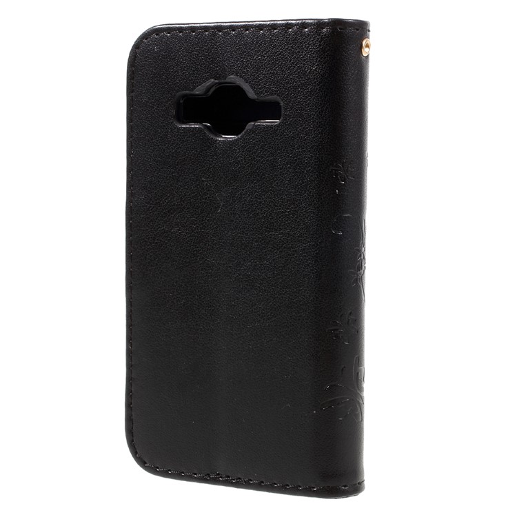 Imprinted Butterfly Flowers Leather Wallet Case for Samsung Galaxy J1 mini prime - Black-2