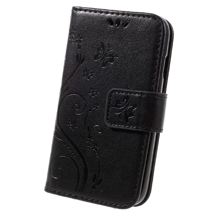 Imprinted Butterfly Flowers Leather Wallet Case for Samsung Galaxy J1 mini prime - Black-3