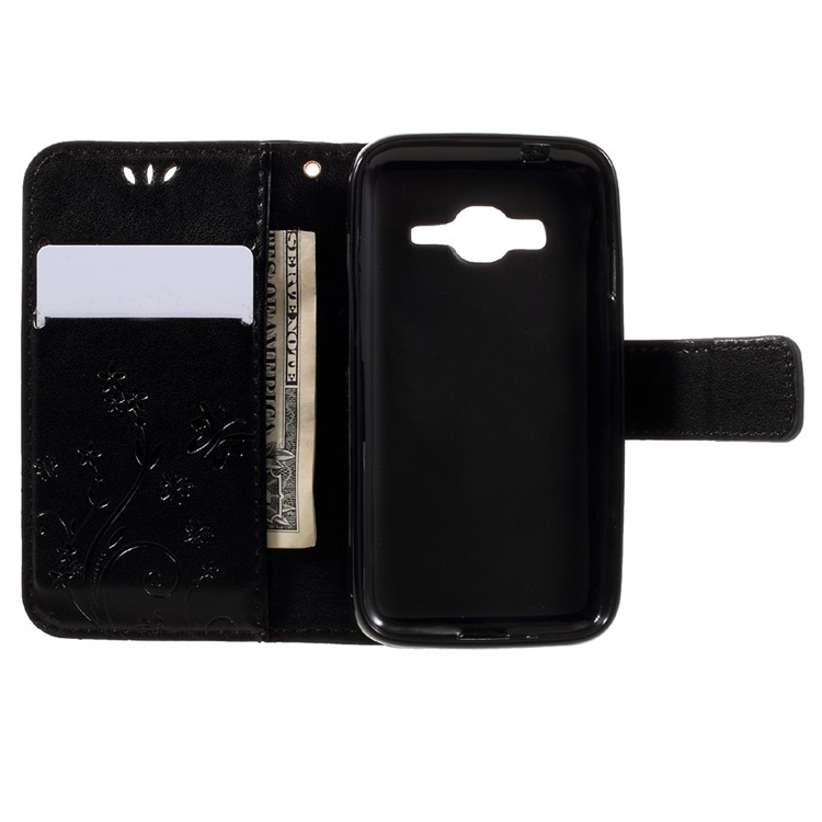 Imprinted Butterfly Flowers Leather Wallet Case for Samsung Galaxy J1 mini prime - Black-6