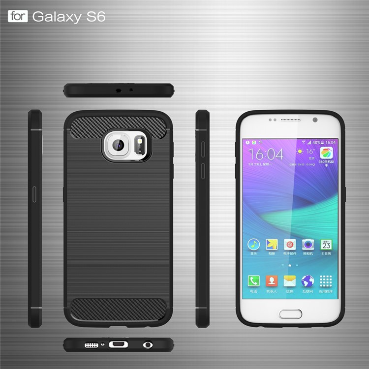 Carbon Fiber Texture Brushed TPU Phone Case for Samsung Galaxy S6 G920 - Black-6