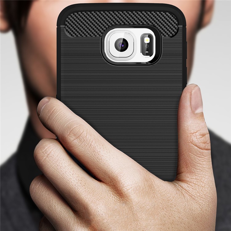 Carbon Fiber Texture Brushed TPU Phone Case for Samsung Galaxy S6 G920 - Black-8
