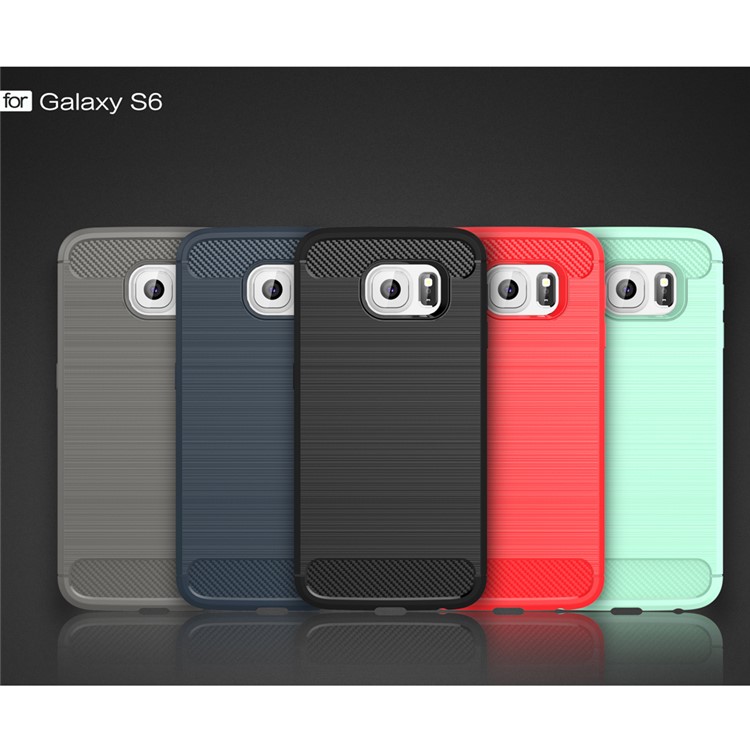 Rugged Armor Carbon Fiber Texture Brushed TPU Phone Cover for Samsung Galaxy S6 G920 - Grey-2