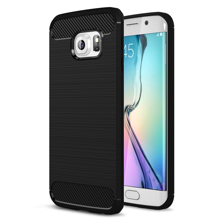 Carbon Fibre Brushed TPU Case for Samsung Galaxy S6 edge SM-G925 - Black-1