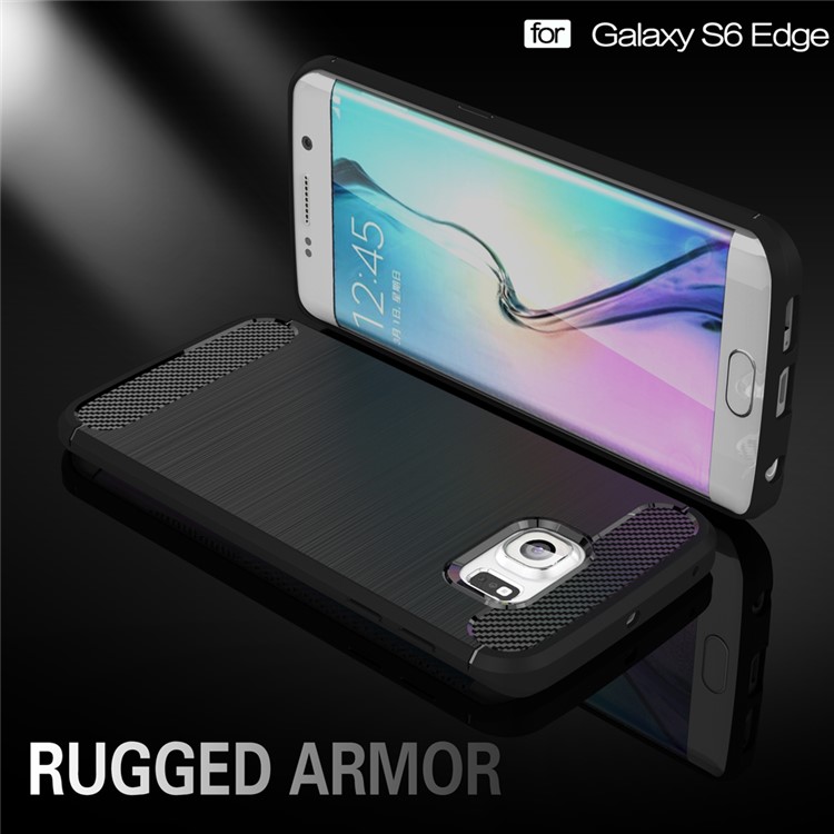 Carbon Fibre Brushed TPU Case for Samsung Galaxy S6 edge SM-G925 - Black-2