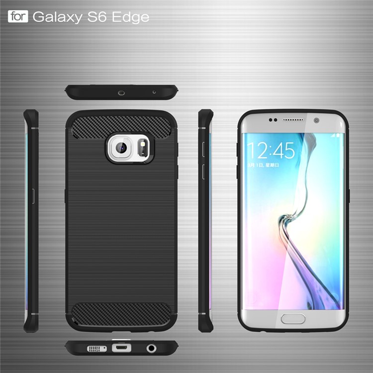 Carbon Fibre Brushed TPU Case for Samsung Galaxy S6 edge SM-G925 - Black-6