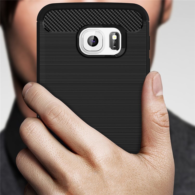 Carbon Fibre Brushed TPU Case for Samsung Galaxy S6 edge SM-G925 - Black-8