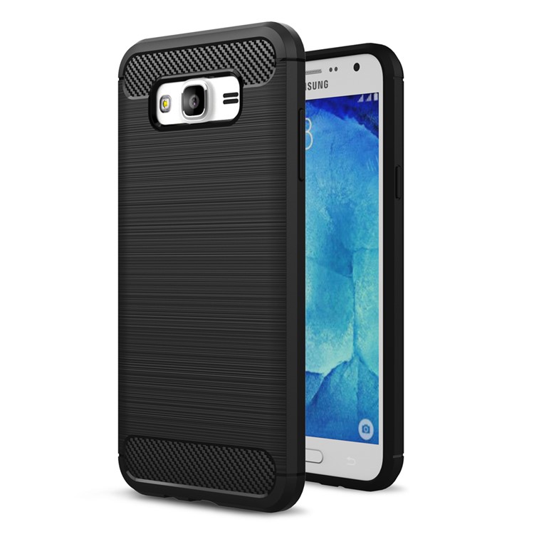 Carbon Fibre Brushed TPU Cover for Samsung Galaxy J7 SM-J700F - Black-1
