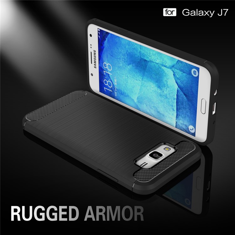 Carbon Fibre Brushed TPU Cover for Samsung Galaxy J7 SM-J700F - Black-2
