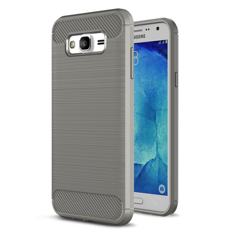 Углеродного волокна щеткой тпу чехол для samsung galaxy j7 sm-j700f - серый