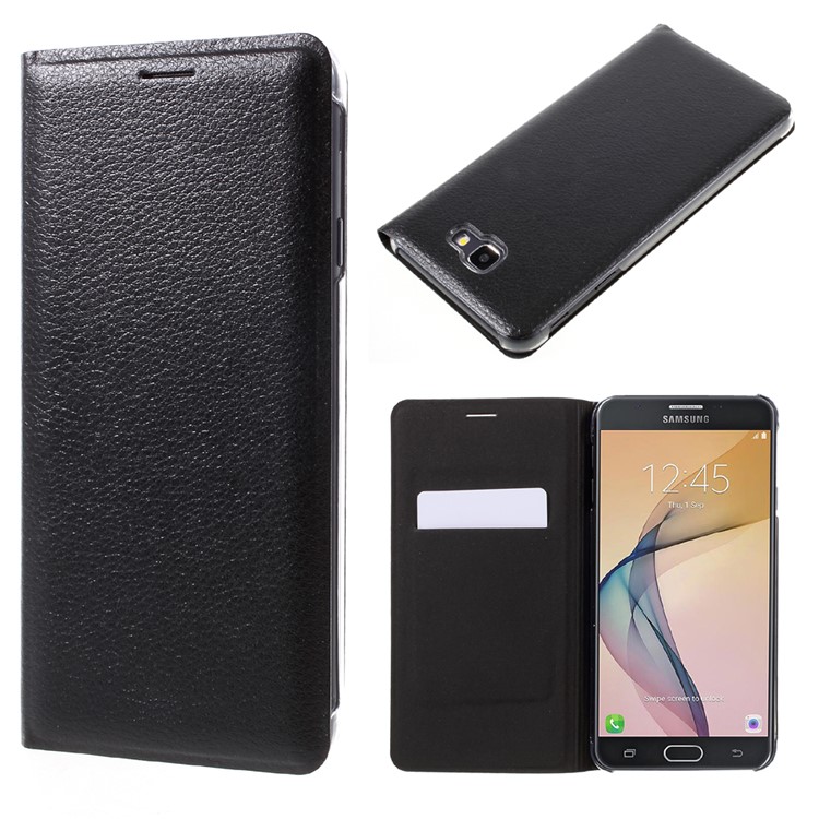 Card Slot PU Leather Phone Case for Samsung Galaxy J7 Prime/On7 2016 - Black-1