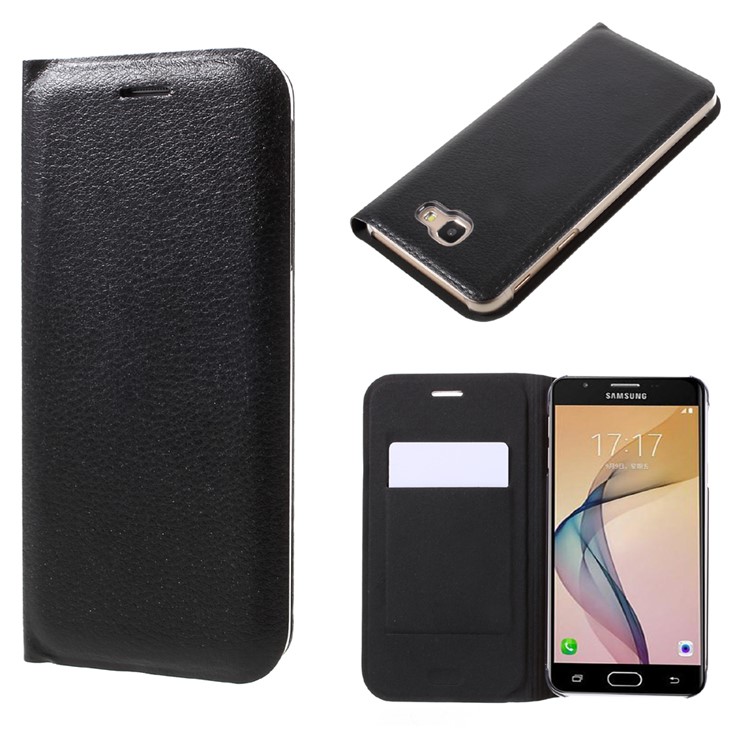 Flip Leather Card Holder Phone Case for Samsung Galaxy J5 Prime / On5 (2016) - Black-1