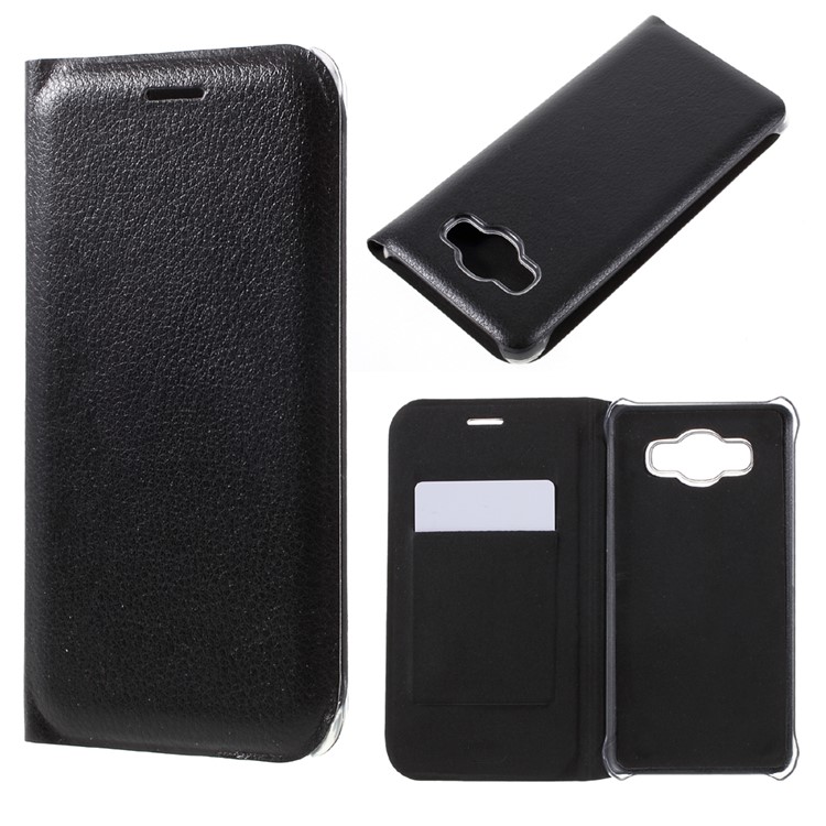 Litchi Texture Card Holder Leather Flip Case for Samsung Galaxy J2 Prime / Grand Prime Plus / Prime (2016) - Black-1