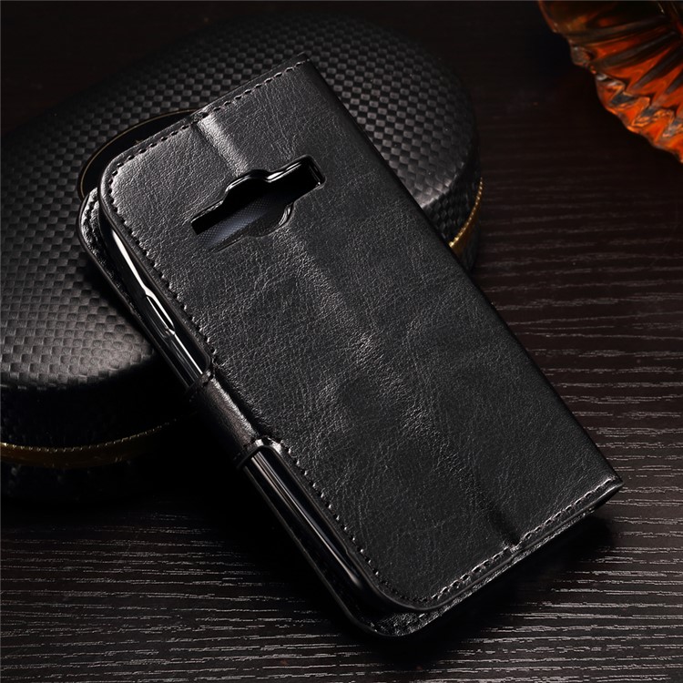 Crazy Horse Photo Slot Wallet Leather Case for Samsung Galaxy J1 mini prime - Black-2