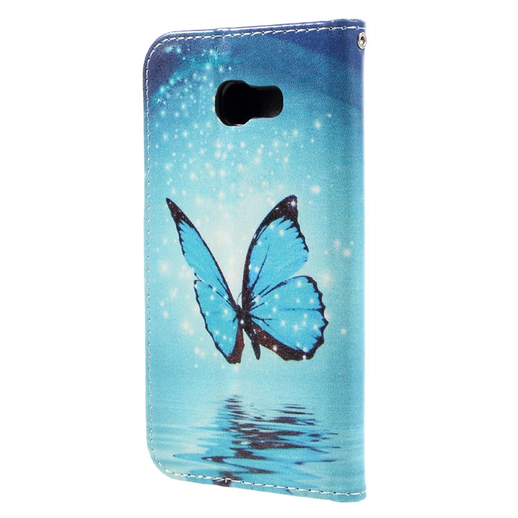 Printing Pattern Mobile Case Leather Wallet for Samsung Galaxy A3 2017 - Blue Butterfly-2