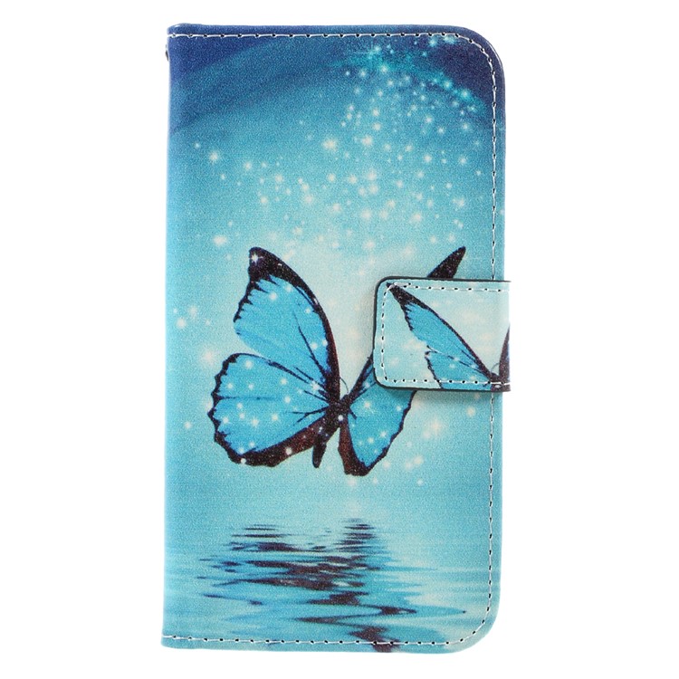 Printing Pattern Mobile Case Leather Wallet for Samsung Galaxy A3 2017 - Blue Butterfly-3