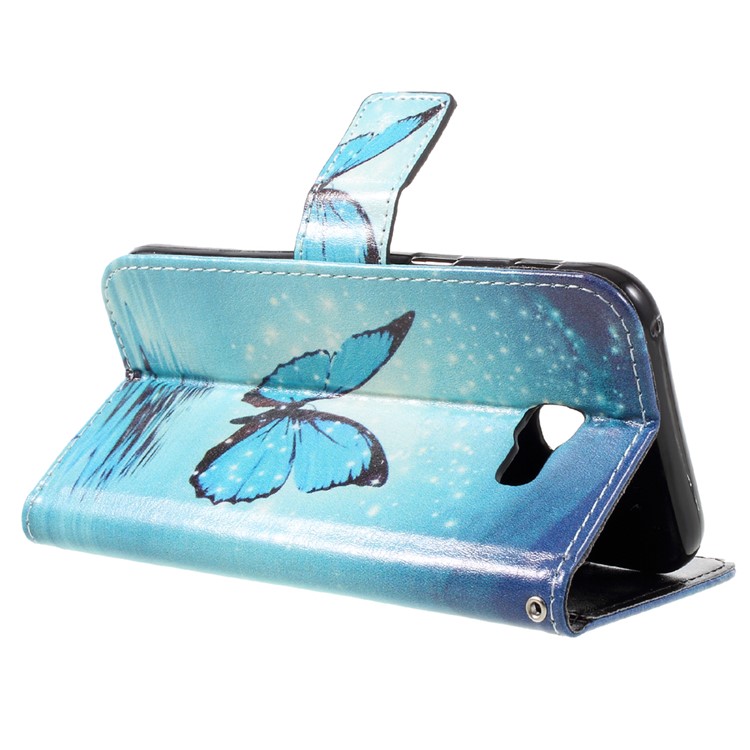 Printing Pattern Mobile Case Leather Wallet for Samsung Galaxy A3 2017 - Blue Butterfly-5