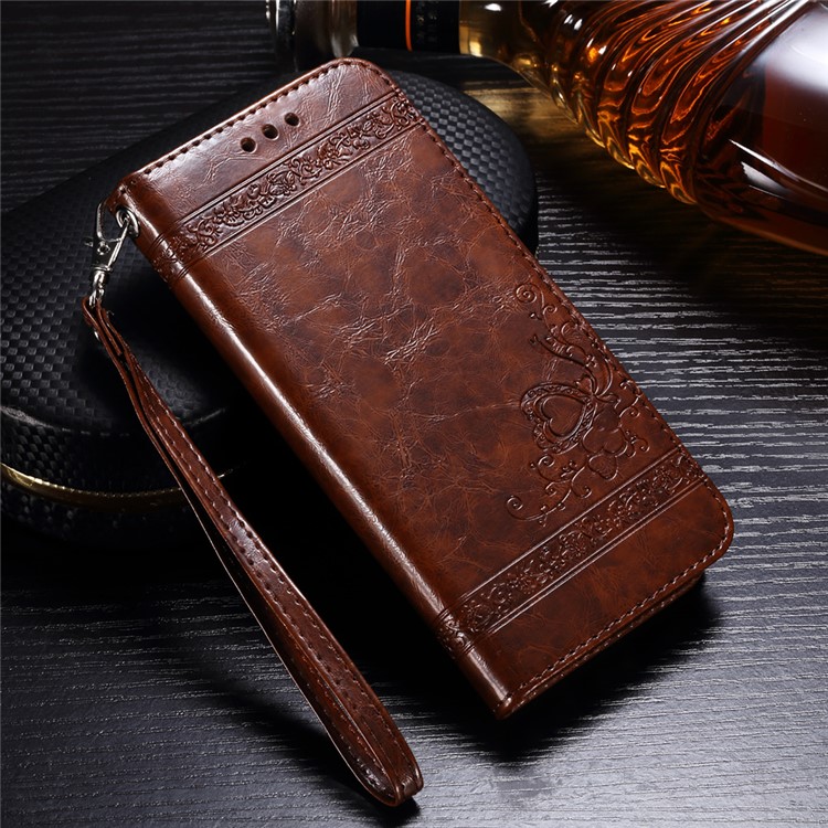 Detachable Imprinted Oil Wax Leather Wallet Stand Cover for Samsung Galaxy S7 edge G935 Built-in Magnetic Holder Metal Sheet - Brown-1