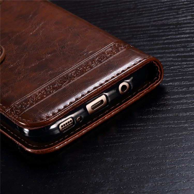 Detachable Imprinted Oil Wax Leather Wallet Stand Cover for Samsung Galaxy S7 edge G935 Built-in Magnetic Holder Metal Sheet - Brown-5
