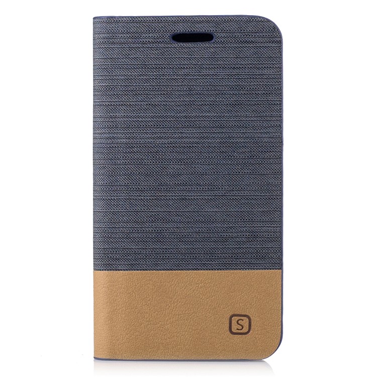 Bi-color Canvas Leather Card Holder Phone Case for Samsung Galaxy J1 Mini Prime - Dark Grey-1