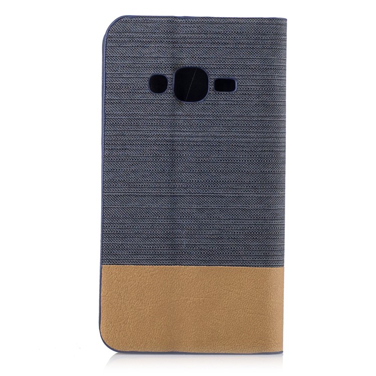Bi-color Canvas Leather Card Holder Phone Case for Samsung Galaxy J1 Mini Prime - Dark Grey-2