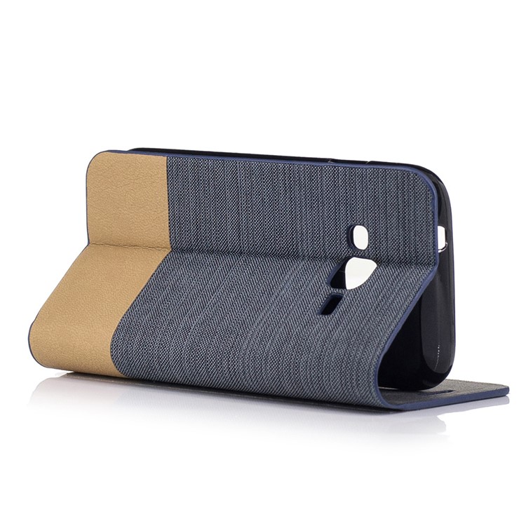 Bi-color Canvas Leather Card Holder Phone Case for Samsung Galaxy J1 Mini Prime - Dark Grey-3