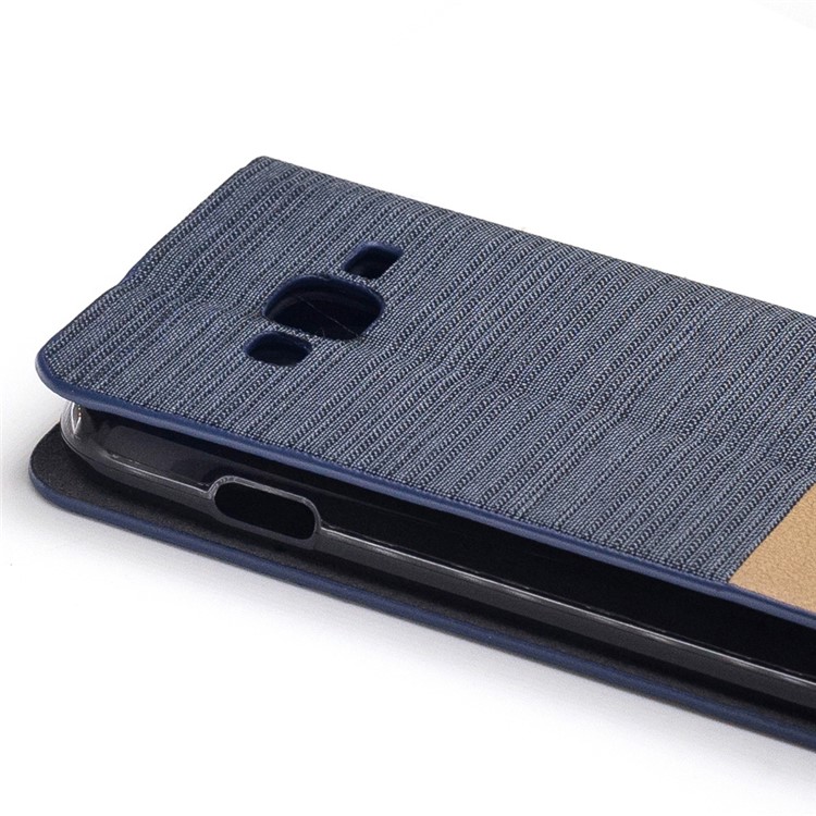 Bi-color Canvas Leather Card Holder Phone Case for Samsung Galaxy J1 Mini Prime - Dark Grey-6