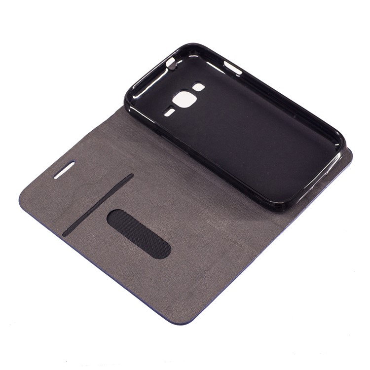 Bi-color Canvas Leather Card Holder Phone Case for Samsung Galaxy J1 Mini Prime - Dark Grey-7