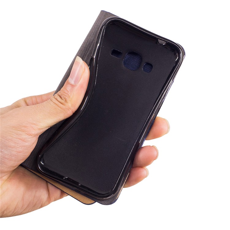 Bi-color Canvas Leather Card Holder Phone Case for Samsung Galaxy J1 Mini Prime - Dark Grey-8