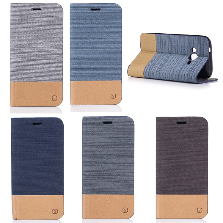 Bi-color Canvas Leather Card Holder Phone Case for Samsung Galaxy J1 Mini Prime - Dark Grey-9