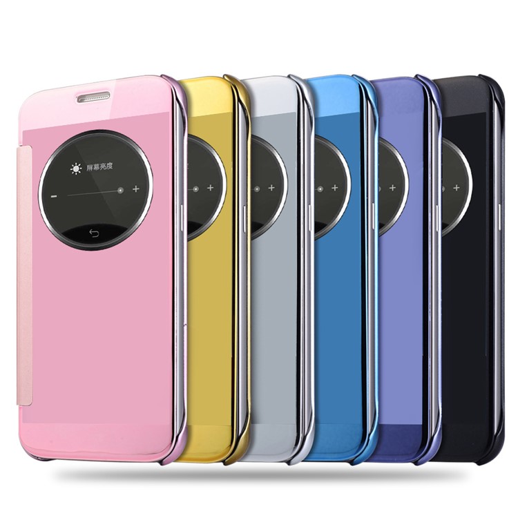 Smart Circle View Electroplating Mirror Surface PC Leather Case for Samsung Galaxy S7 G930 - Black-2