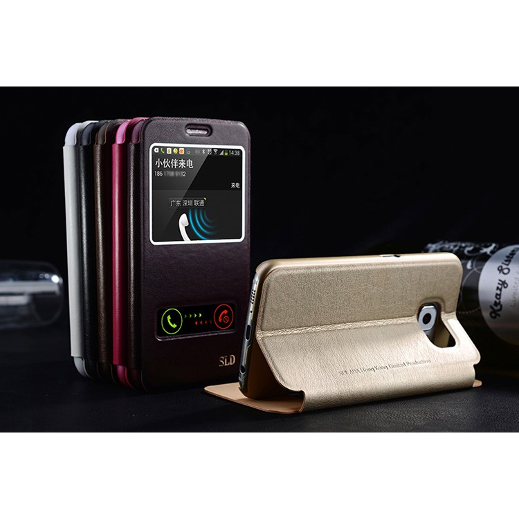 SULADA Dual Window View Leather Phone Case for Samsung Galaxy S6 G920 - Black-6