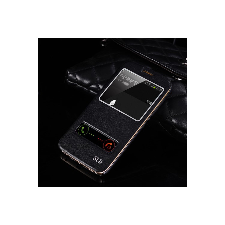 SULADA Dual Window View Leather Casing Cover for Samsung Galaxy S6 Edge G925 - Black-1