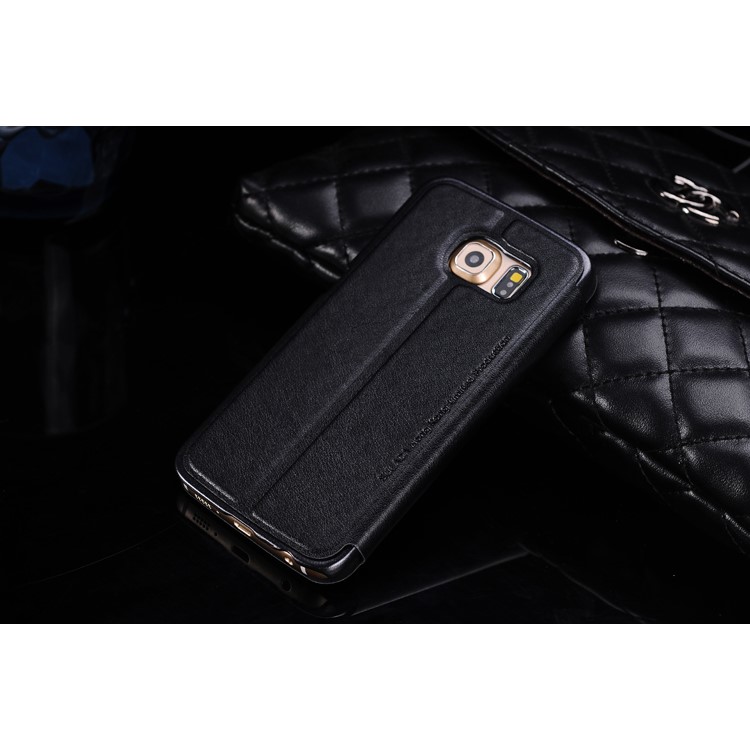 SULADA Dual Window View Leather Casing Cover for Samsung Galaxy S6 Edge G925 - Black-2