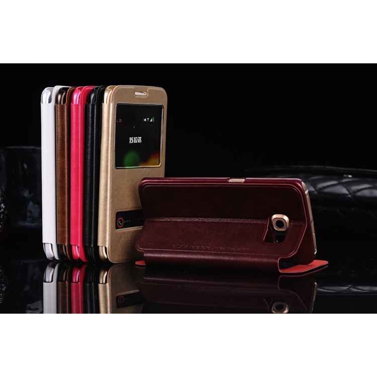 SULADA Dual Window View Leather Casing Cover for Samsung Galaxy S6 Edge G925 - Black-4