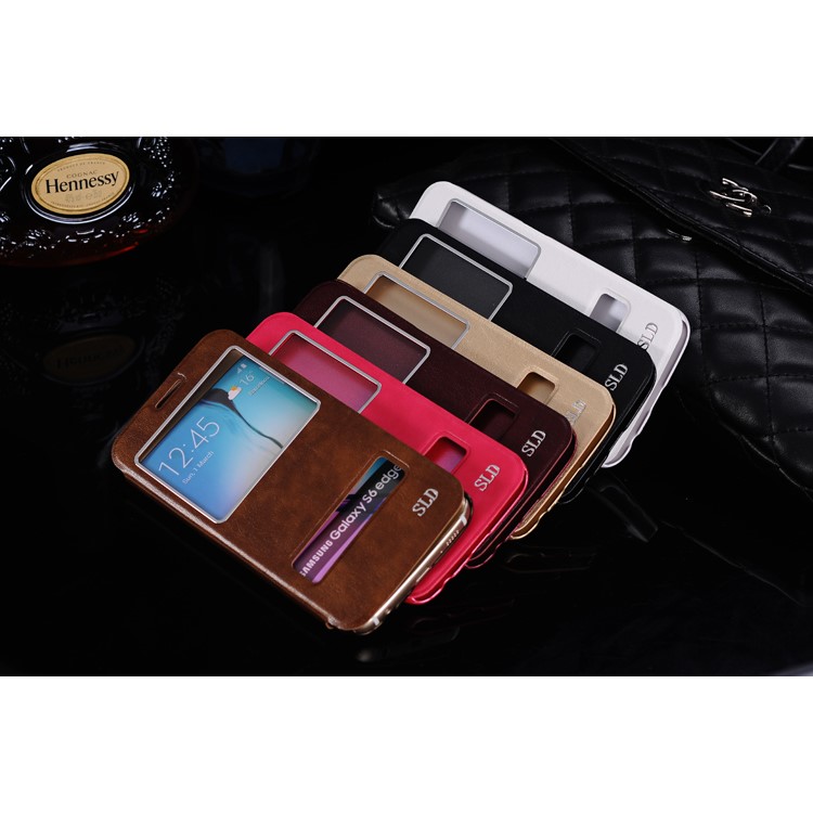 SULADA Dual Window View Leather Casing Cover for Samsung Galaxy S6 Edge G925 - Black-5