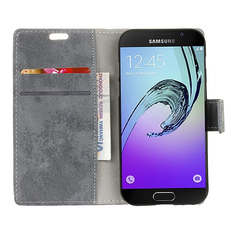For Samsung Galaxy A3 (2017) Vintage Wallet Leather Cell Phone Case with Stand - Grey-6