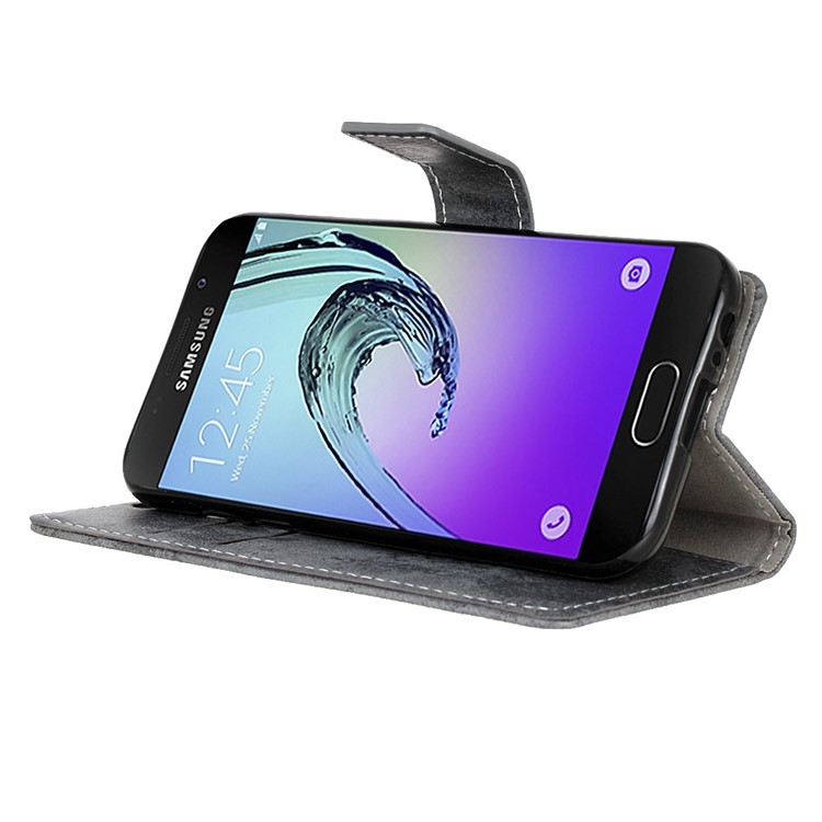 For Samsung Galaxy A3 (2017) Vintage Wallet Leather Cell Phone Case with Stand - Grey-7