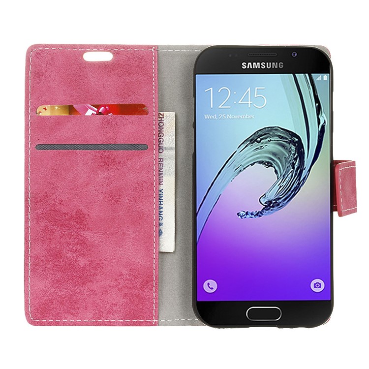For Samsung Galaxy A3 (2017) Vintage Leather Wallet Phone Cover - Rose-3