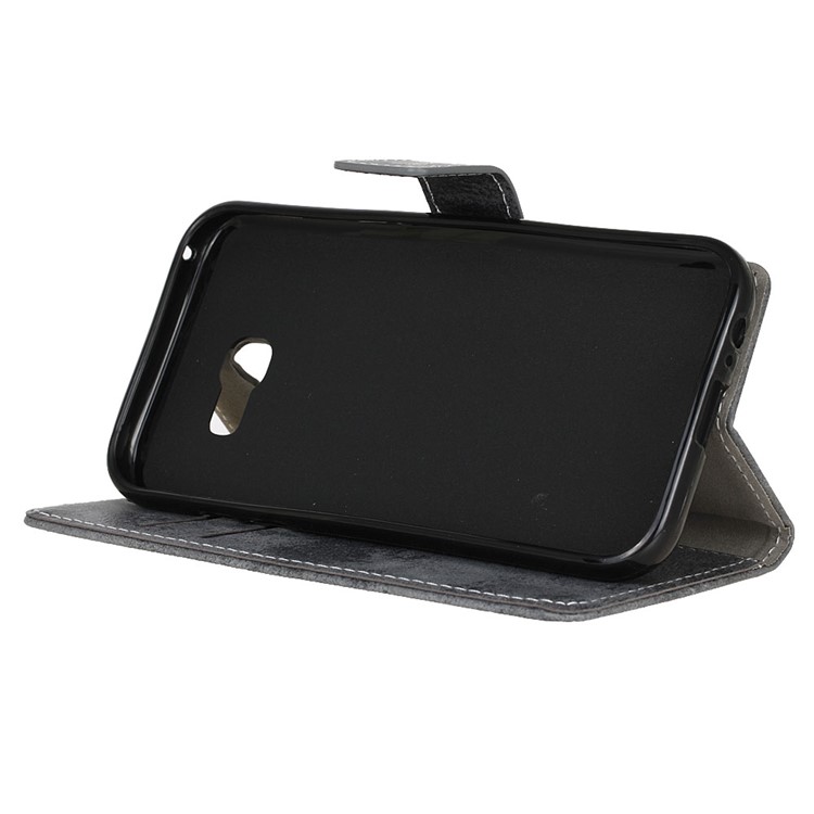 Retro Leather Wallet Phone Case with Stand for Samsung Galaxy A5 (2017) - Grey-4