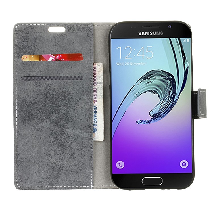 Retro Leather Wallet Phone Case with Stand for Samsung Galaxy A5 (2017) - Grey-8
