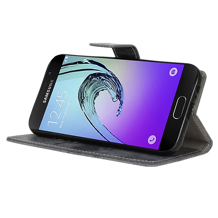 Retro Leather Wallet Phone Case with Stand for Samsung Galaxy A5 (2017) - Grey-9