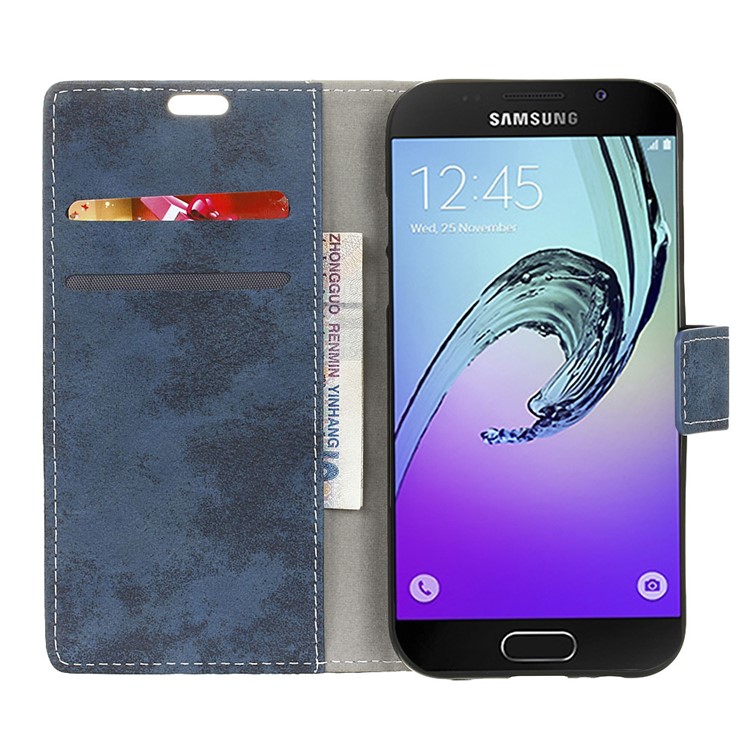 Retro Leather Wallet Mobile Phone Case with Stand for Samsung Galaxy A5 (2017) - Dark Blue-5