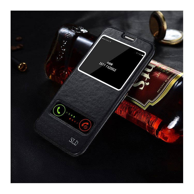 SULADA Dual Window View Leather Case Cover for Samsung Galaxy S7 edge G935- Black-1