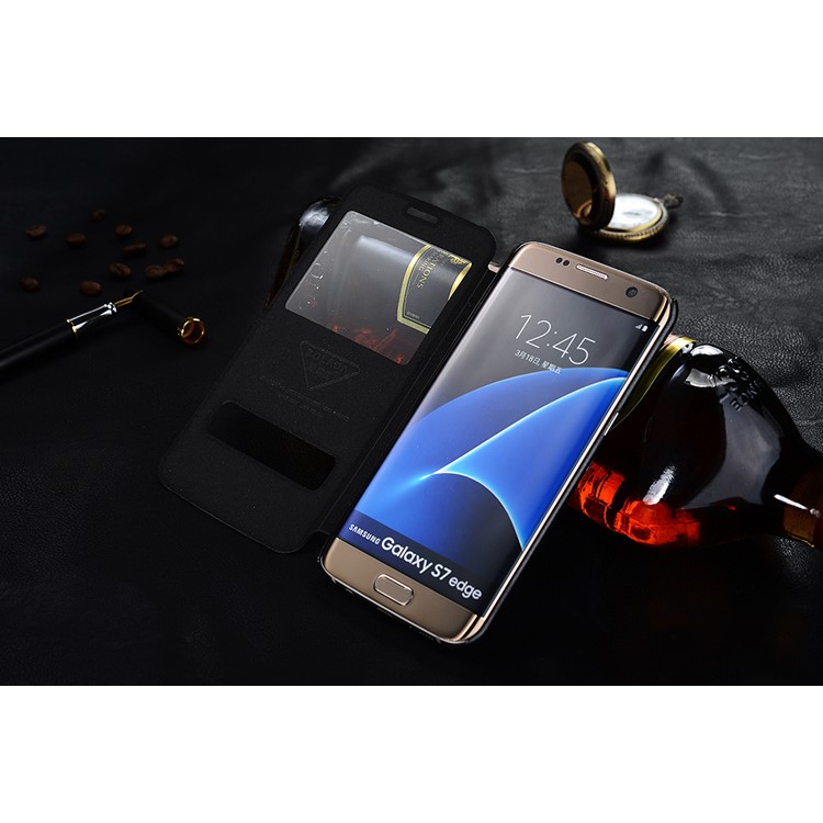 SULADA Dual Window View Leather Case Cover for Samsung Galaxy S7 edge G935- Black-3