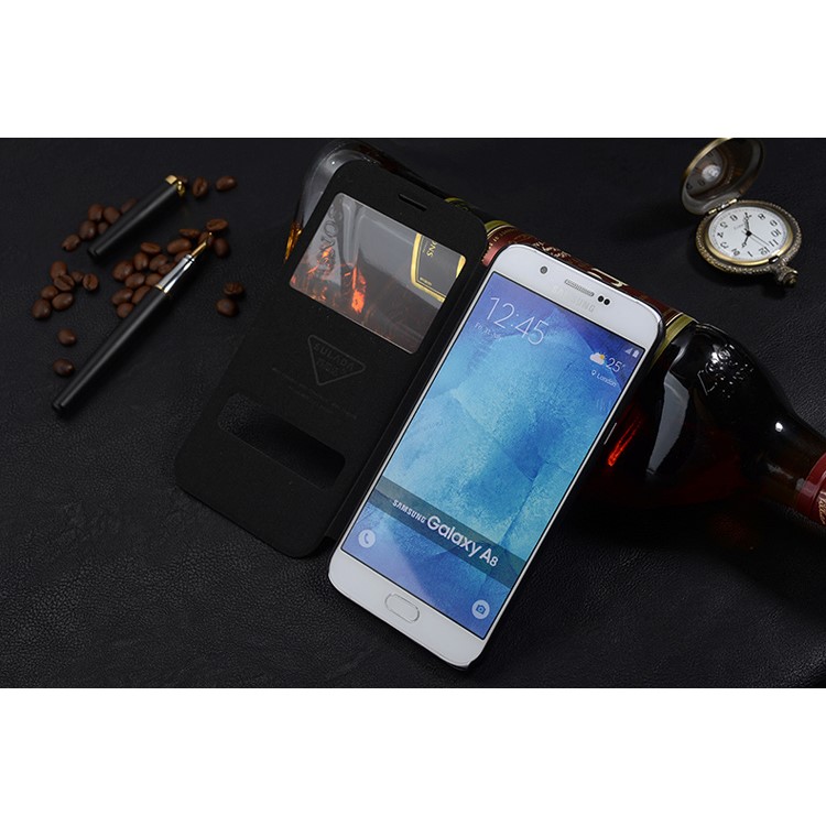 SULADA Dual Window View Leather Case for Samsung Galaxy A8 SM-A800F - Black-3