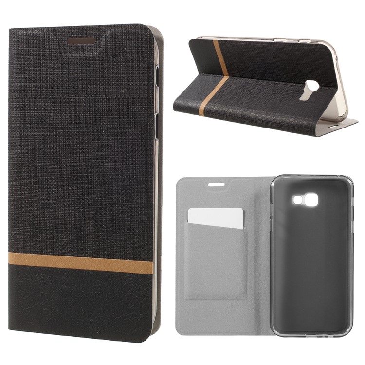 Cross Pattern Leather Card Holder Case for Samsung Galaxy A7 (2017) - Black-1