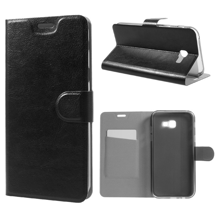 Crazy Horse Leather Phone Case for Samsung Galaxy A7 2017 Built-in Steel Sheet - Black-1