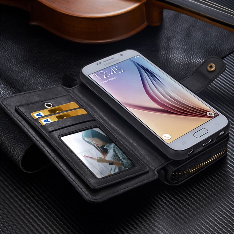BRG Detachable 2-in-1 Portable Multi-slot Wallet Leather Case for Samsung Galaxy S6 G920 - Black-1